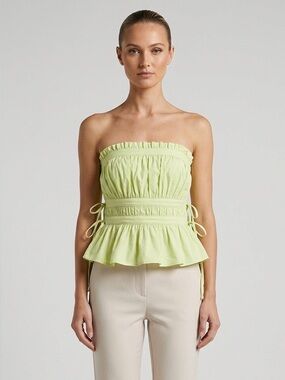 Free People 100%cotton Bohemian Ruffled Gabby Tube Top Tank Harbor Lime Green XS